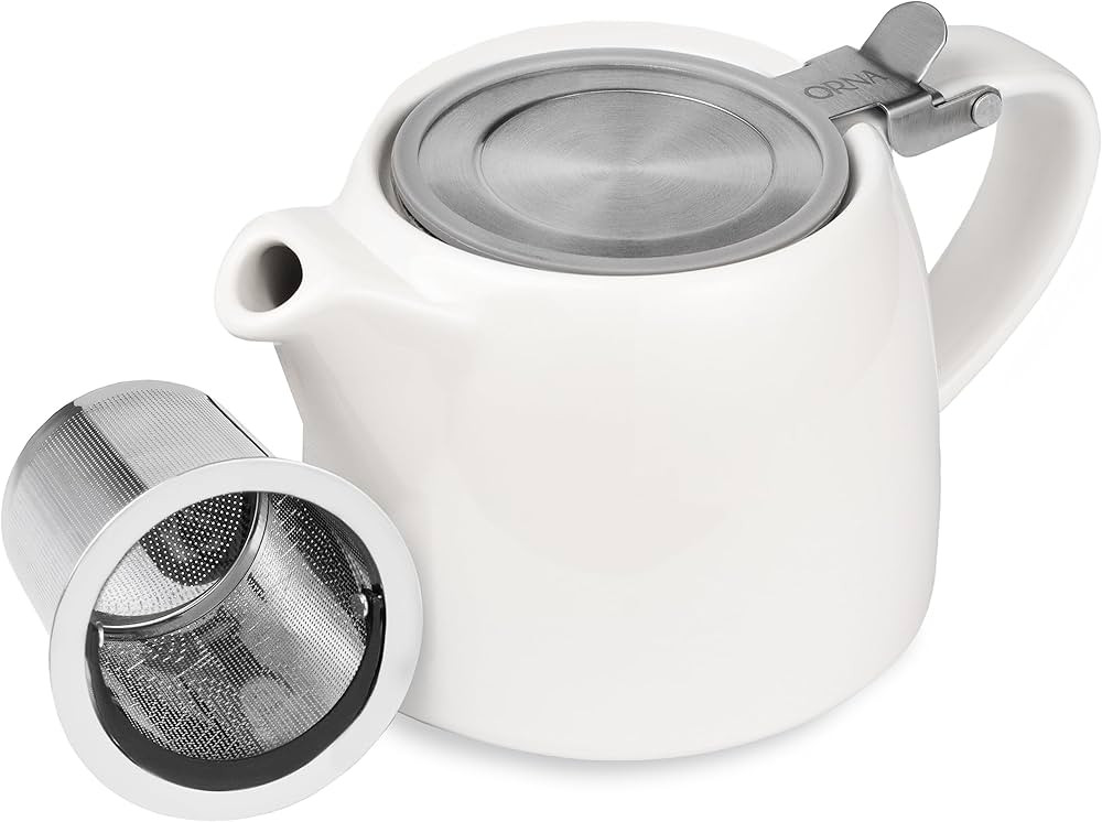 ORNA Ceramic Loose Leaf Teapot with Infuser Strainer and Lid – Small Porcelain Tea Pot Brewer f... | Amazon (UK)
