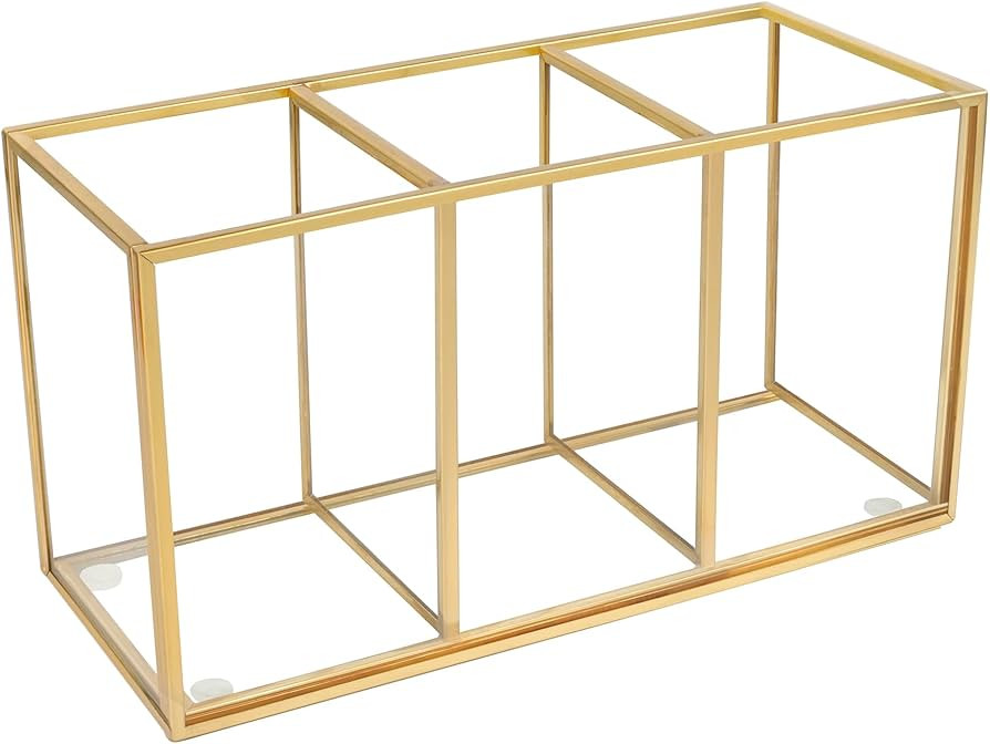 Pencil Holder for Desk,Tempered Glass Pen Holder,3&4 Compartments,Desktop Storage Organizer for O... | Amazon (US)