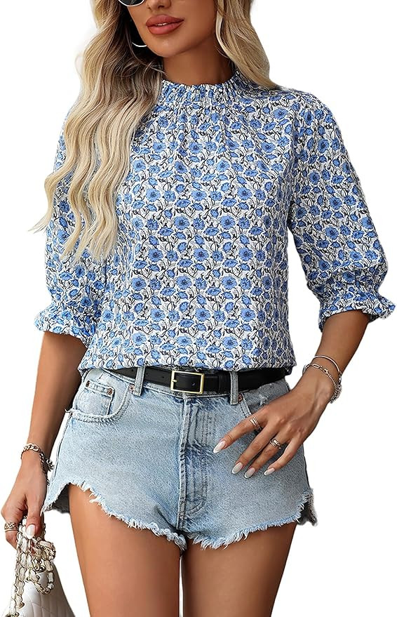 Women's Floral Blouses Dressy Casual Summer Boho Tops Trendy Business Casual Outfits Shirts | Amazon (US)