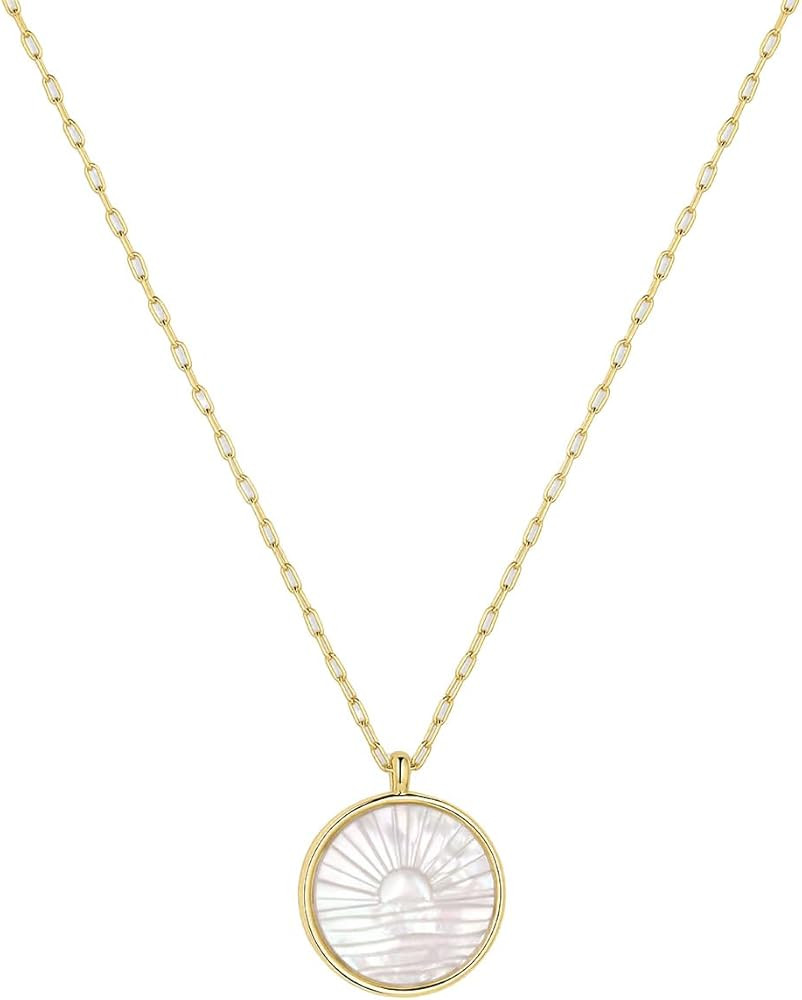 gorjana - Sunset Etched Necklace 19"-21" - 18k Gold-Plated - Mother of Pearl Pendant, Adjustable ... | Amazon (US)