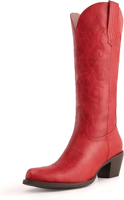 Vintage Western Cowboy Boots for Women, Knee High Cowgirl Embroidered Pointed Toe Chunky Heel Pul... | Amazon (US)