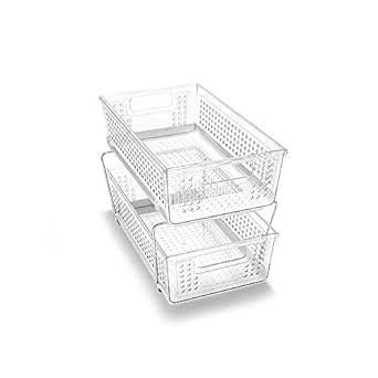 madesmart 2-Tier Organizer, Multi-Purpose Slide-Out Storage Baskets with Handles, Clear | Amazon (US)