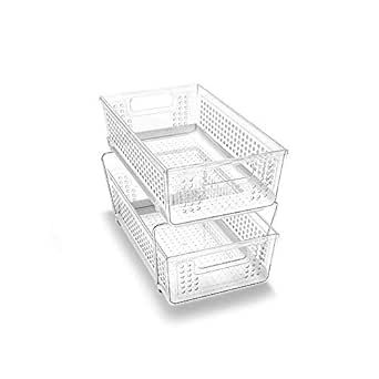madesmart 2-Tier Organizer, Multi-Purpose Slide-Out Storage Baskets with Handles, Clear | Amazon (US)