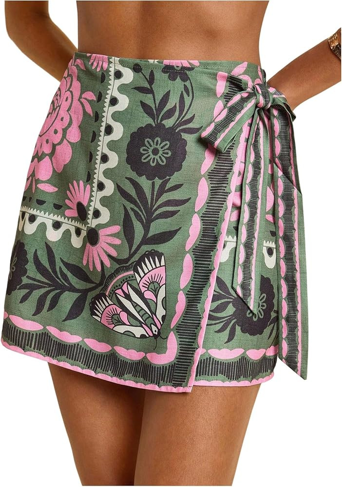 MAKEMECHIC Women's Summer Boho Wrap Mini Skirt Beach Vacation Short Skirts | Amazon (US)
