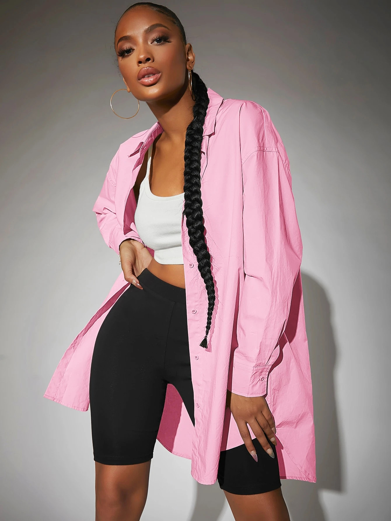 SHEIN SXY Collared Drop Shoulder Longline Blouse | SHEIN