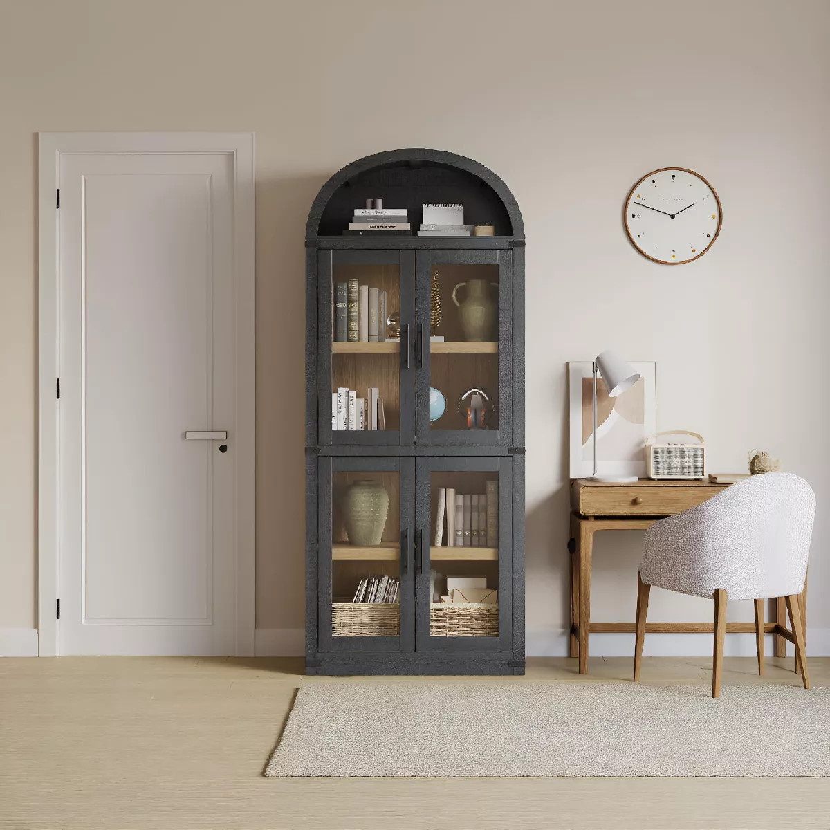 72" Arched Bookcase with Glass Doors - 4-Tier Display Cabinet, Heavy Duty Modern Shelf for Home O... | Target