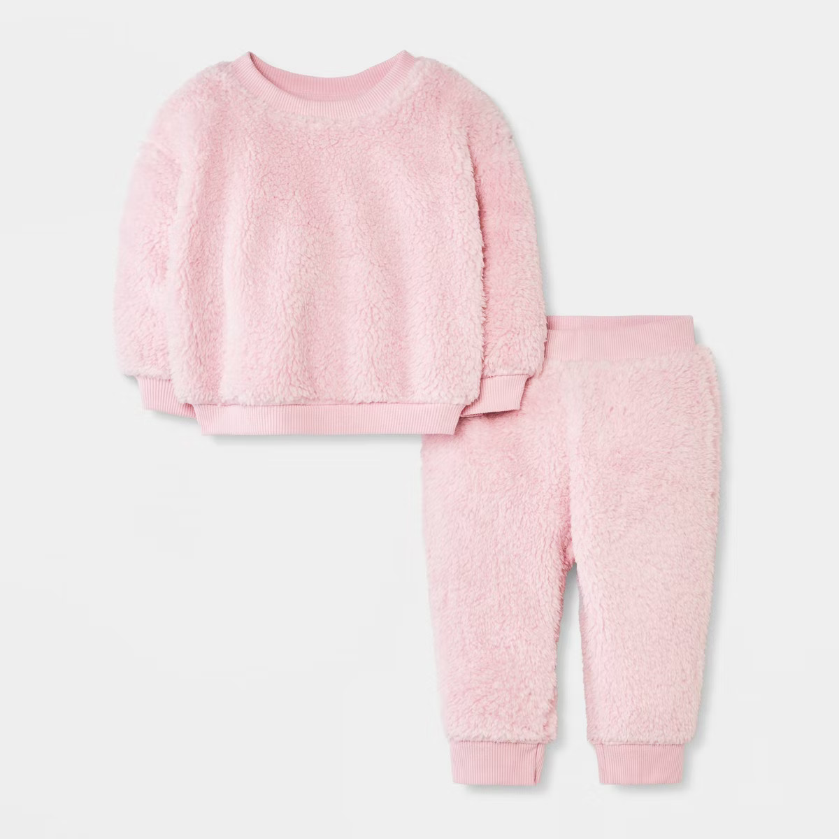 Baby Girls' 2pc Faux Shearling Floral Sweatshirt and Jogger Pants Set - Cat & Jack™ Pink | Target