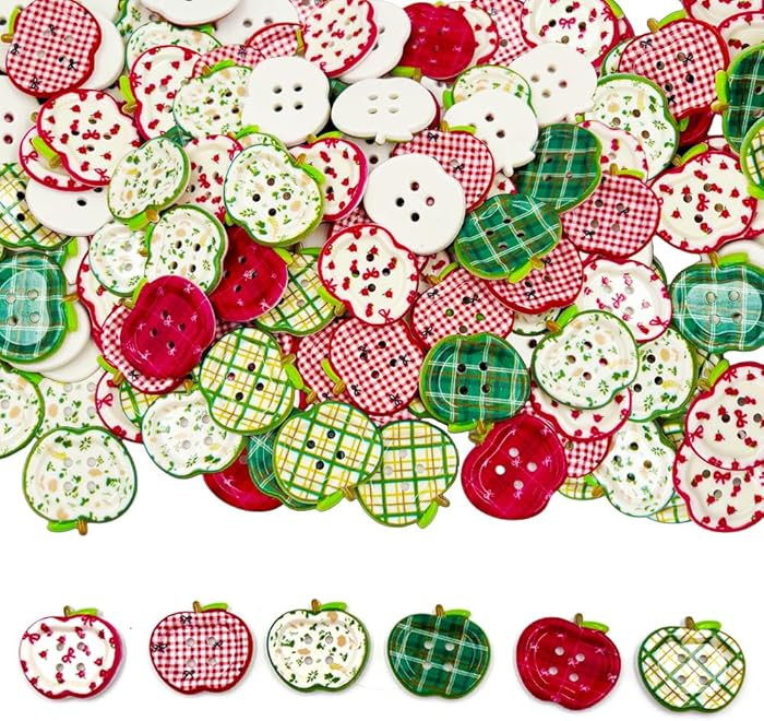 60Pcs Apple Buttons 25mm Assorted Colorful Glossy Resin Buttons 4 Holes Cute Decorative Button fo... | Amazon (US)