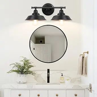 Farmhouse Bathroom Vanity Light Fixtures Black, Metal Bathroom Lights Over Mirror 2-Lights, Farmh... | Amazon (US)