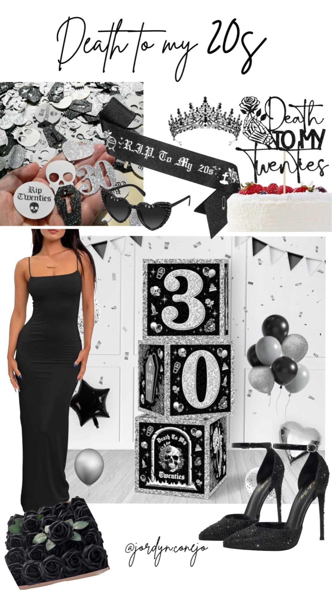 Death to my 20s party theme 

Black roses- cake topper- party decor- 30th birthday theme- black dress- women’s style- black high heels- birthday sash- adult birthday themes- table decor 


#LTKMidsize #LTKStyleTip #LTKParties