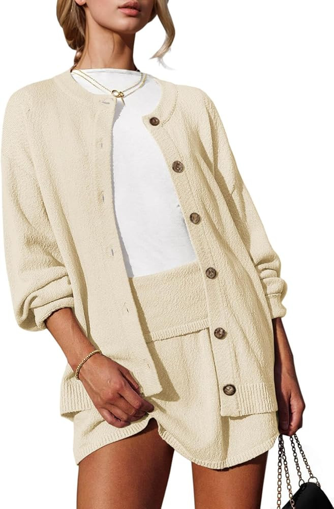 Tankaneo Womens 2 Piece Sweater Skirt Set Casual Long Sleeve Cardigan Outfits Knit Skirts Matchin... | Amazon (US)