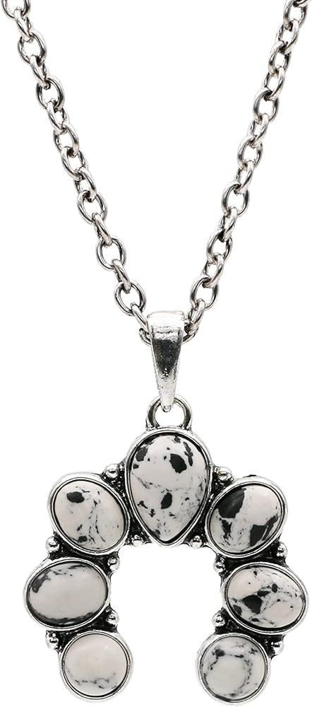 Western Style Turquoise Stone Squash Blossom Pendant Necklace 18 Inch | Amazon (US)