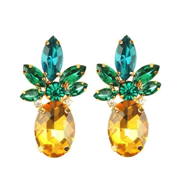 Pineapple 24K Gold Plated Stone Statement Earring | Bed Bath & Beyond