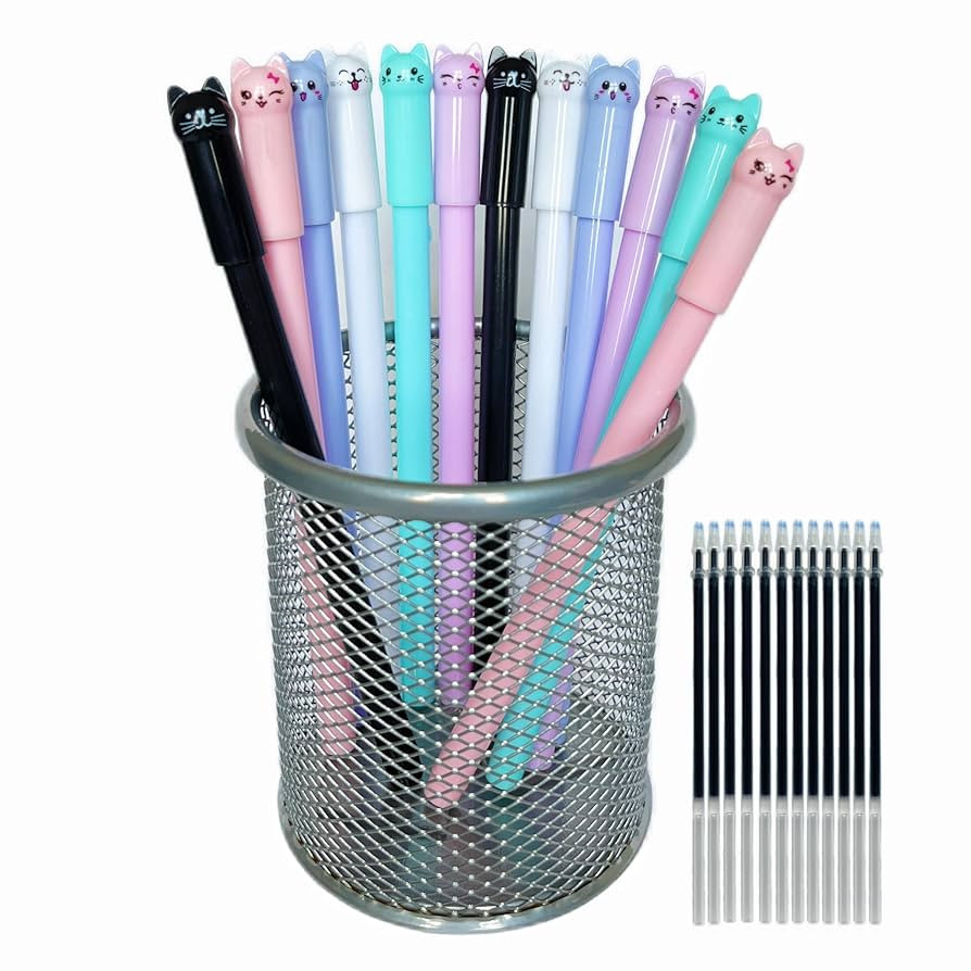 Cat Pens, 12pcs Cute Cat Style Gel Pens with 0.5mm Black Ink, Fun Gifts for Kids, School, Office | Amazon (US)