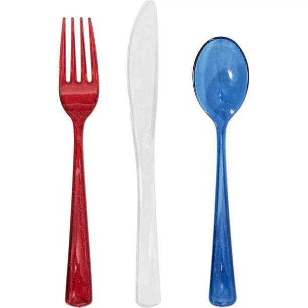 4th of July Glitter Red, White & Blue Disposable Plastic Cutlery Set, 18 Ct. -Way to Celebrate | Walmart (US)