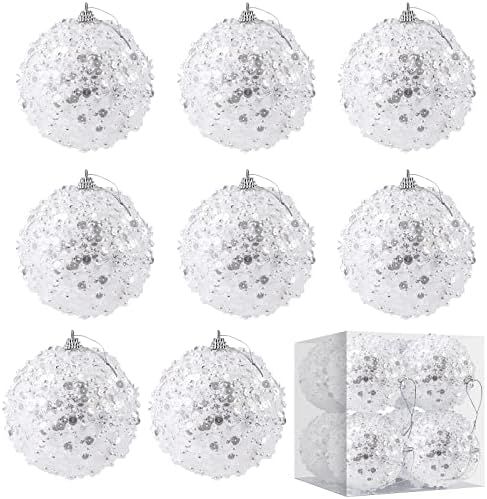 MCEAST 8 Pieces 4 Inches Christmas Ball Ornaments Sequin Glitter Ball Decorative Xmas Baubles Set... | Amazon (US)
