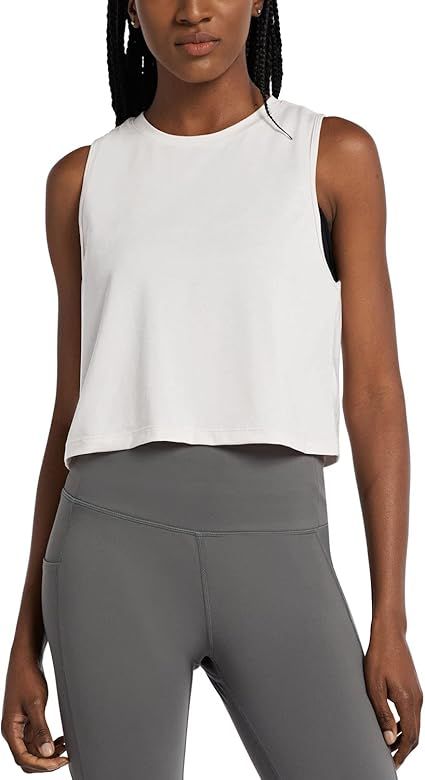 Amazon.com: BALEAF Women's Workout Crop Tank Tops Cropped Muscle Shirts Flowy Athletic Shirts Whi... | Amazon (US)