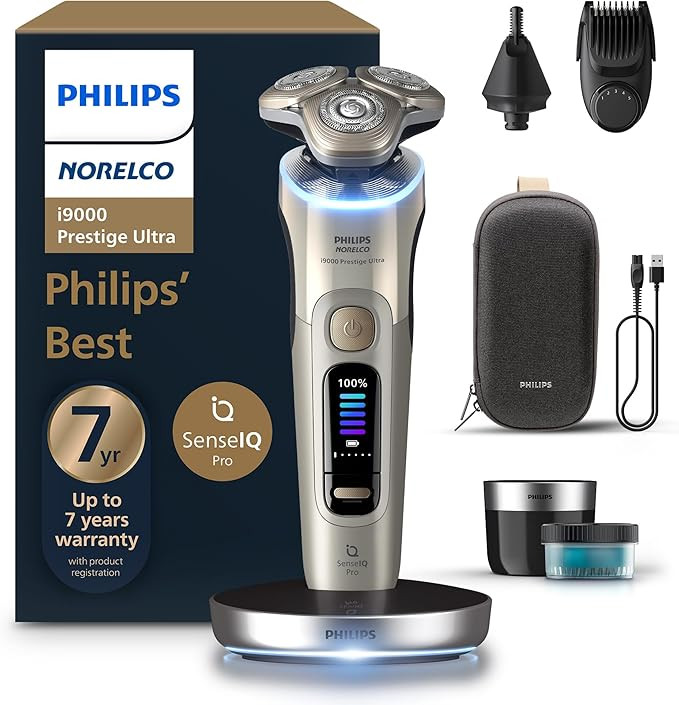 Philips Norelco Shaver i9000 Prestige Ultra, Wet & Dry Electric Shaver, White Gold, SenseIQ Pro T... | Amazon (US)