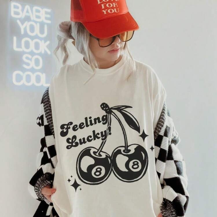 Feeling Lucky Cherry 8 Ball Shirt. Cool Womens Shirt. Aesthetic Western Retro Shirt. Boho Festiva... | SHEIN