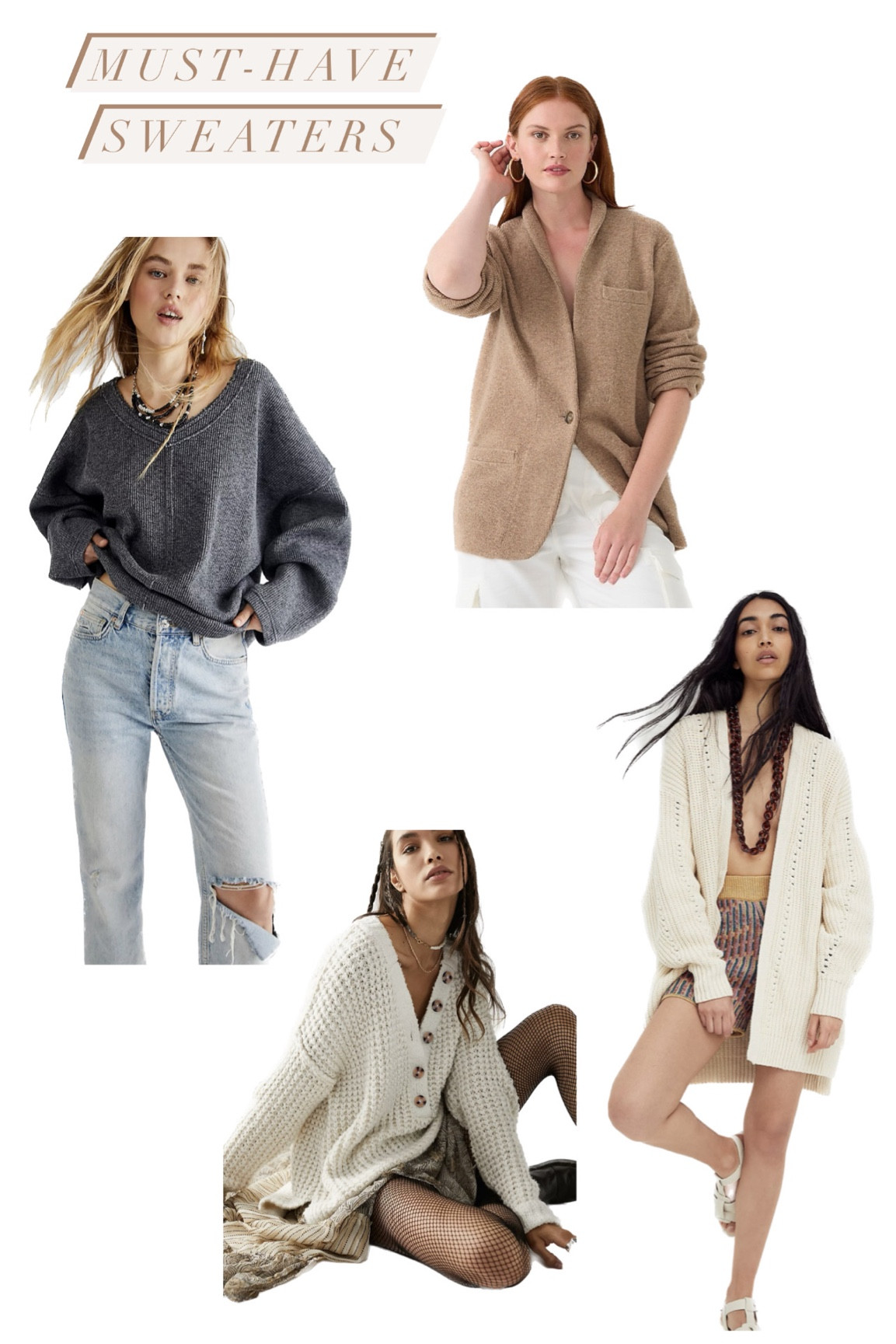 These will be your sweater weather staples! A casual, chunky cardigan and a everyday cozy blazer plus an off the shoulder thicker sweatshirt! I sized one size for each sweater (I got a small) and they were still roomy. 