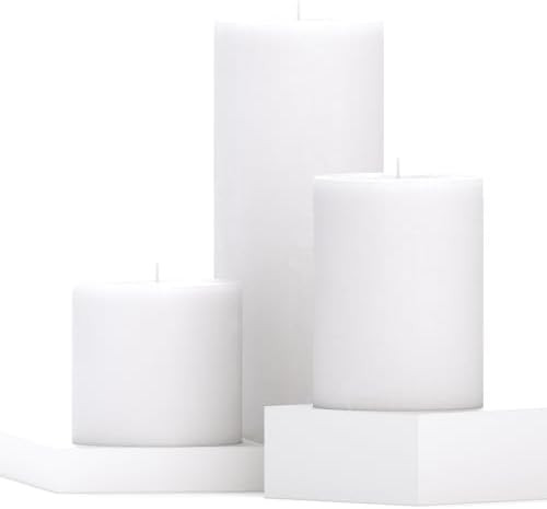 CANDWAX Assorted Pillar Candles Set of 3 – Sizes 3", 4", 8" Unscented Dripless Large Candles, R... | Amazon (US)