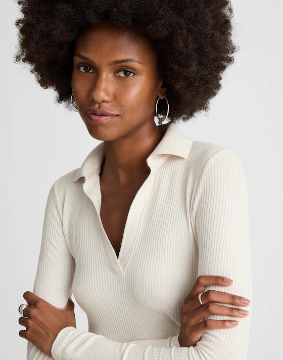 Sparkle Long-Sleeve Polo Top | Madewell