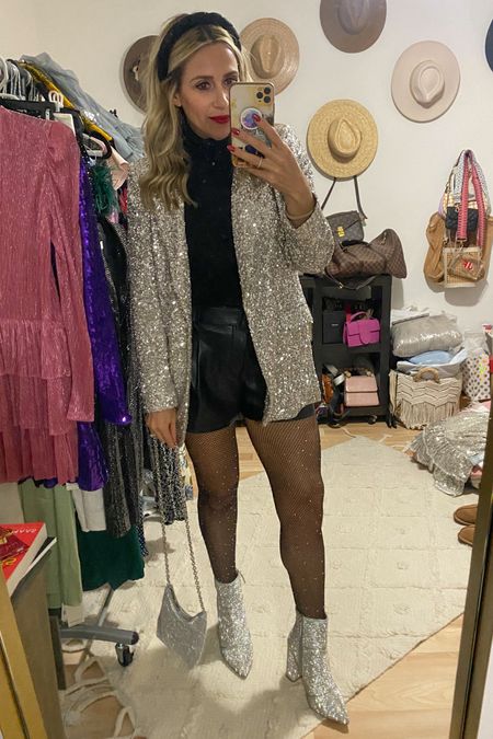 Happy New Year!!!🎆 This year I wanted a comfortable but fun outfit for a house party! This blazer has matching pants that I wore last year but I wanted to mix it up and wear my fun sparkly tights and boots ! My exact boots and shorts are sold out so I linked a few similar 💕

#LTKHoliday #LTKparties #LTKover40