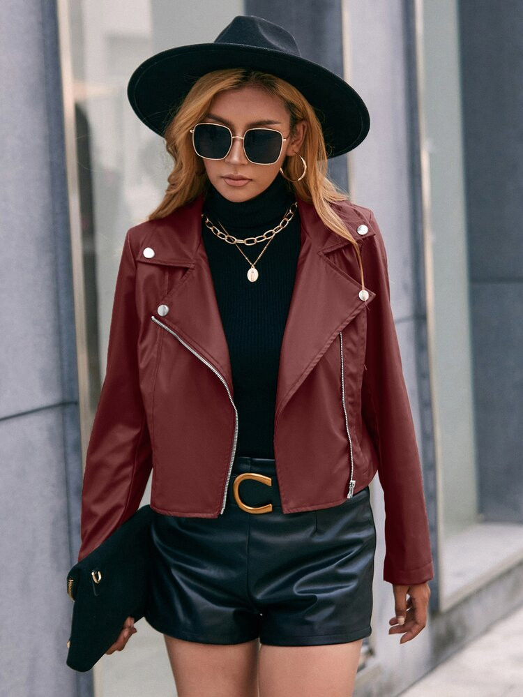 Zip Detail PU Leather Moto Jacket | SHEIN