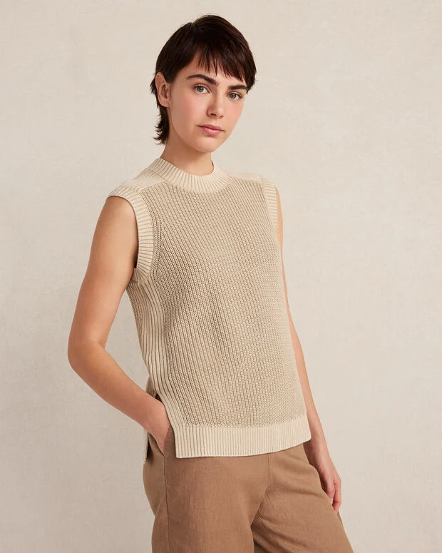 Garment-Dyed Cotton Shaker Sleeveless Sweater | Talbots