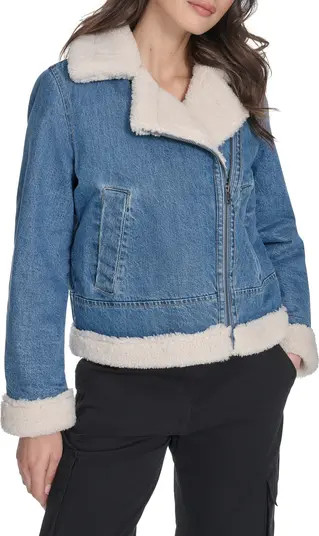 Levi's® Faux Shearling Lined Denim Moto Jacket | Nordstrom | Nordstrom