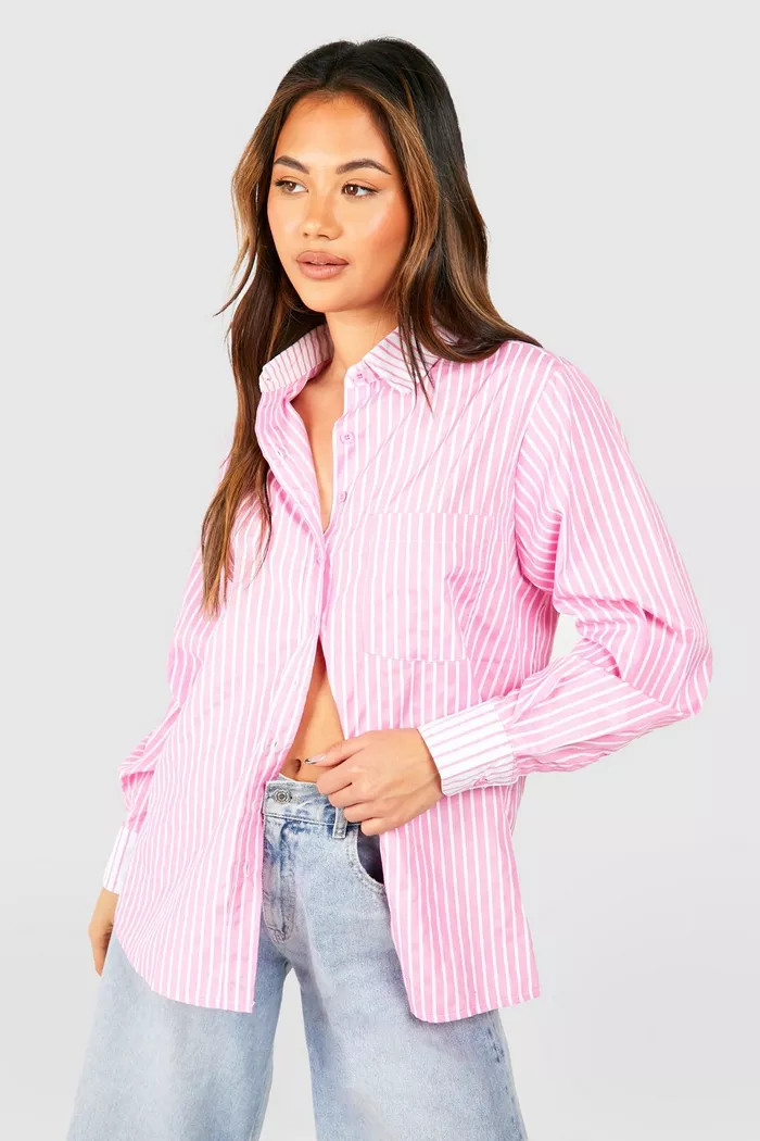 Contrast Stripe Oversized Shirt | boohoo (US & Canada)