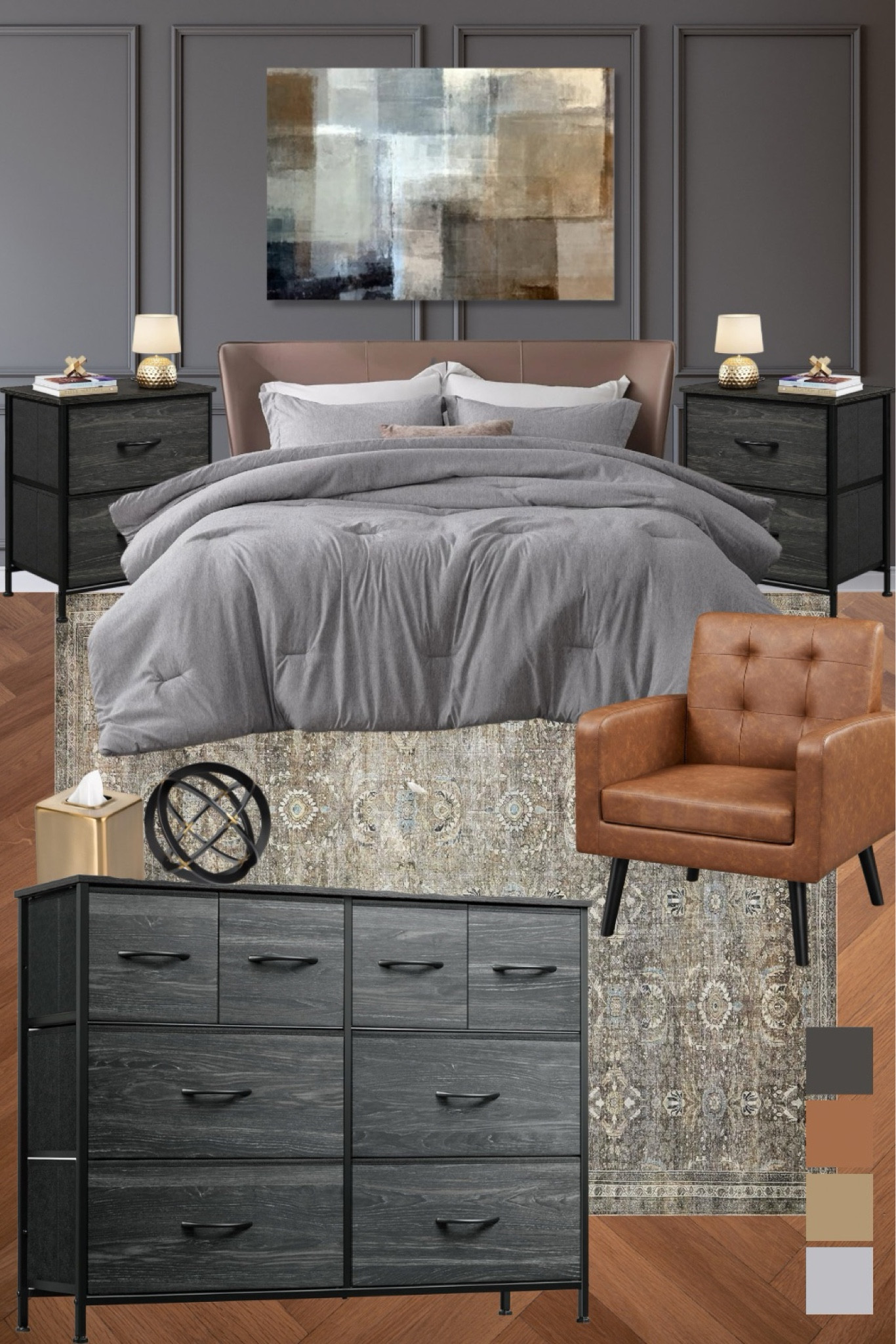 Moody bedroom design with brown, black, and grey bedroom decor.

#LTKhome
