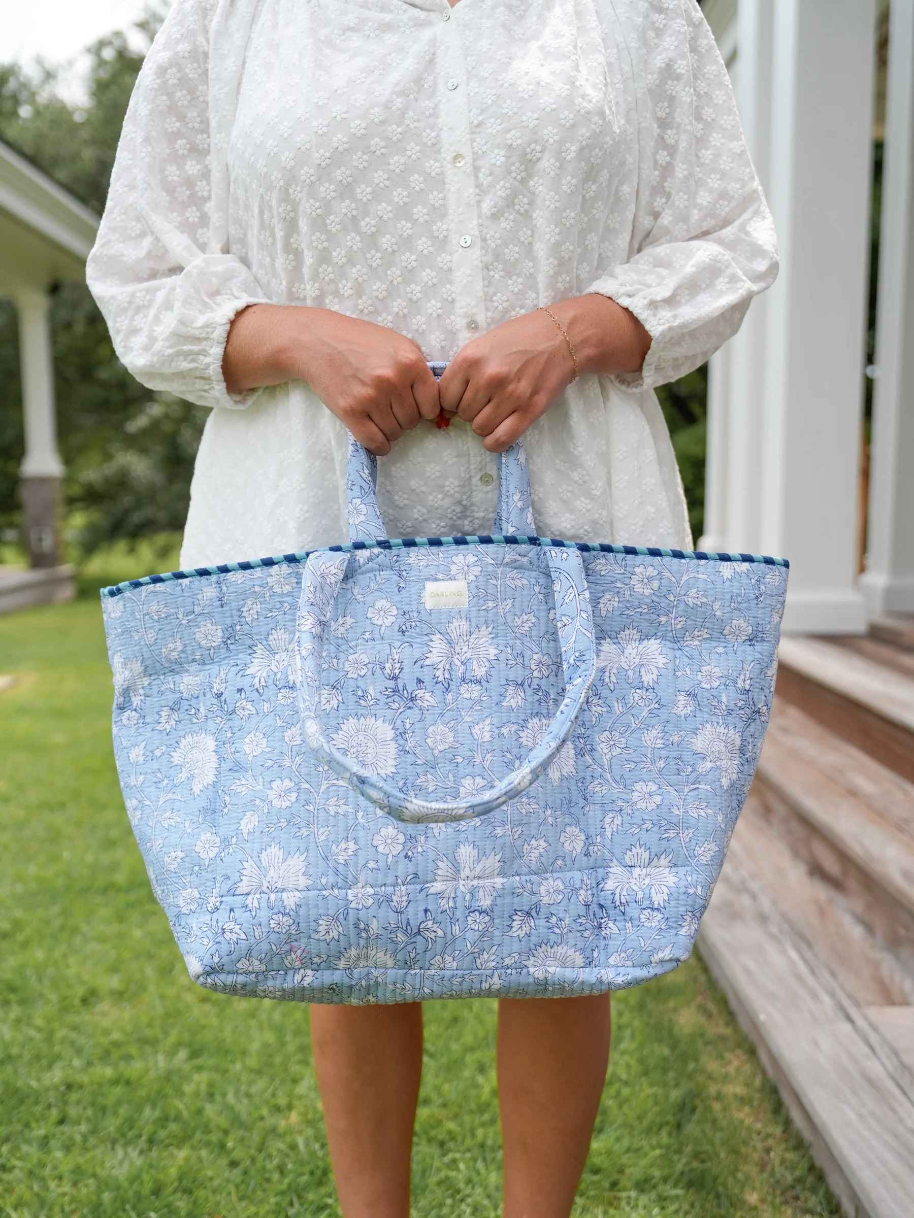 Darby Tote - Soft Blue Floral | Darling Loungewear