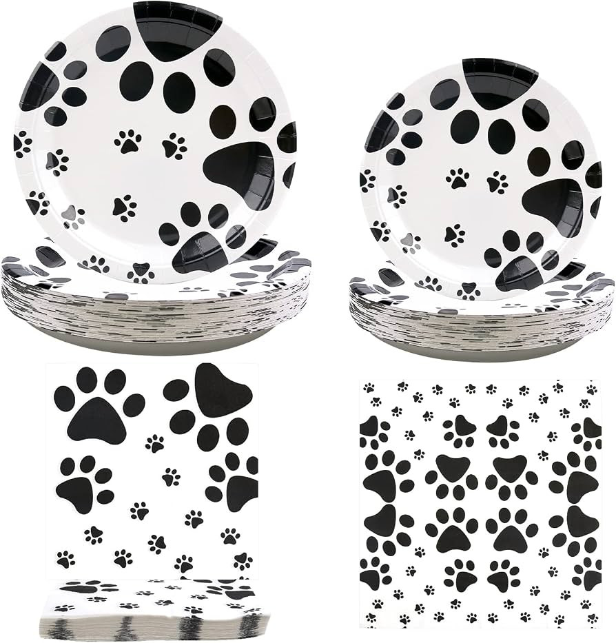 Puppy Paw Party Supplies, Dog Party Birthday Decorations, 120 Pieces Puppy Theme Tableware Set, 4... | Amazon (US)