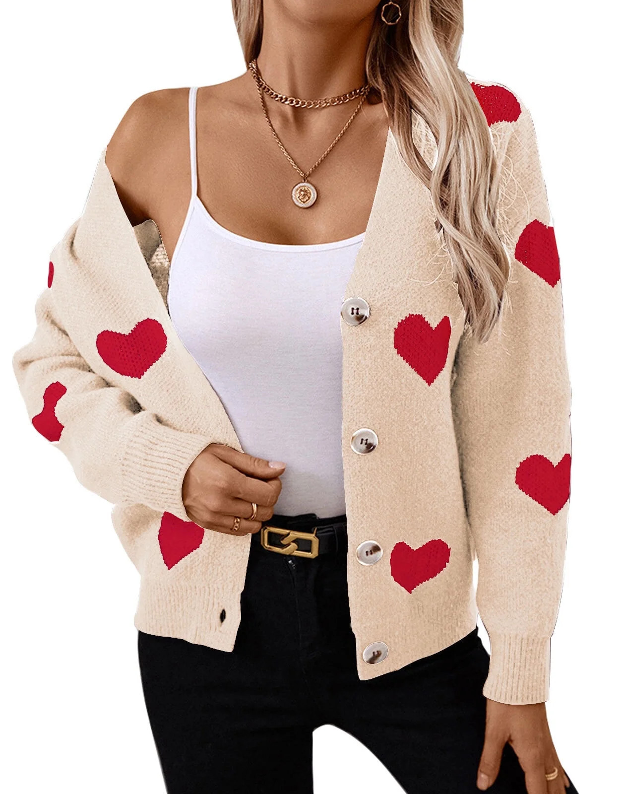 Cardigans for Women Heart Print Valentine's Day Sweaters Loose Casual Button Down Long Sleeve Ope... | Walmart (US)