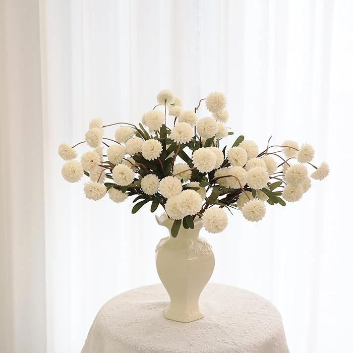 12Pcs Fake Kiku Flowers, Artificial Small Chrysanthemum Balls with Stems, Faux Silk Mini Pompon M... | Amazon (US)