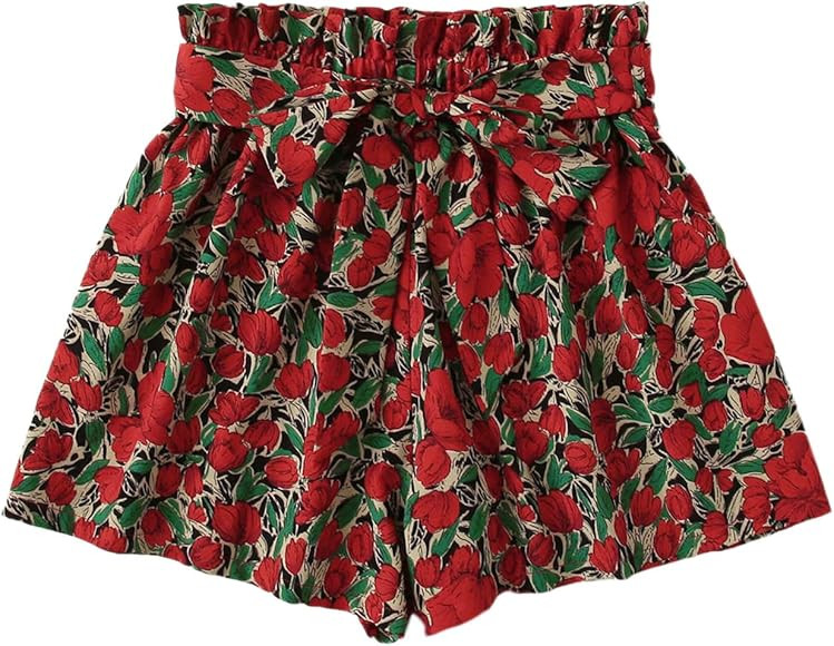 Women's Boho Wide Leg Shorts Casual Belted Elastic Waist Shorts | Amazon (US)