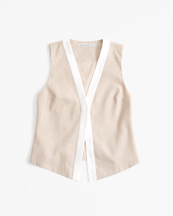 Women's Linen-Blend Colorblock Vest | Women's Tops | Abercrombie.com | Abercrombie & Fitch (UK)
