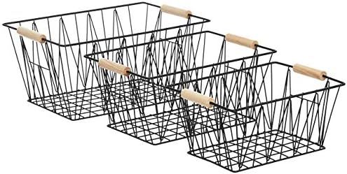 Amazon Basics Wire Storage Baskets - Large Set of 3, Black | Amazon (US)