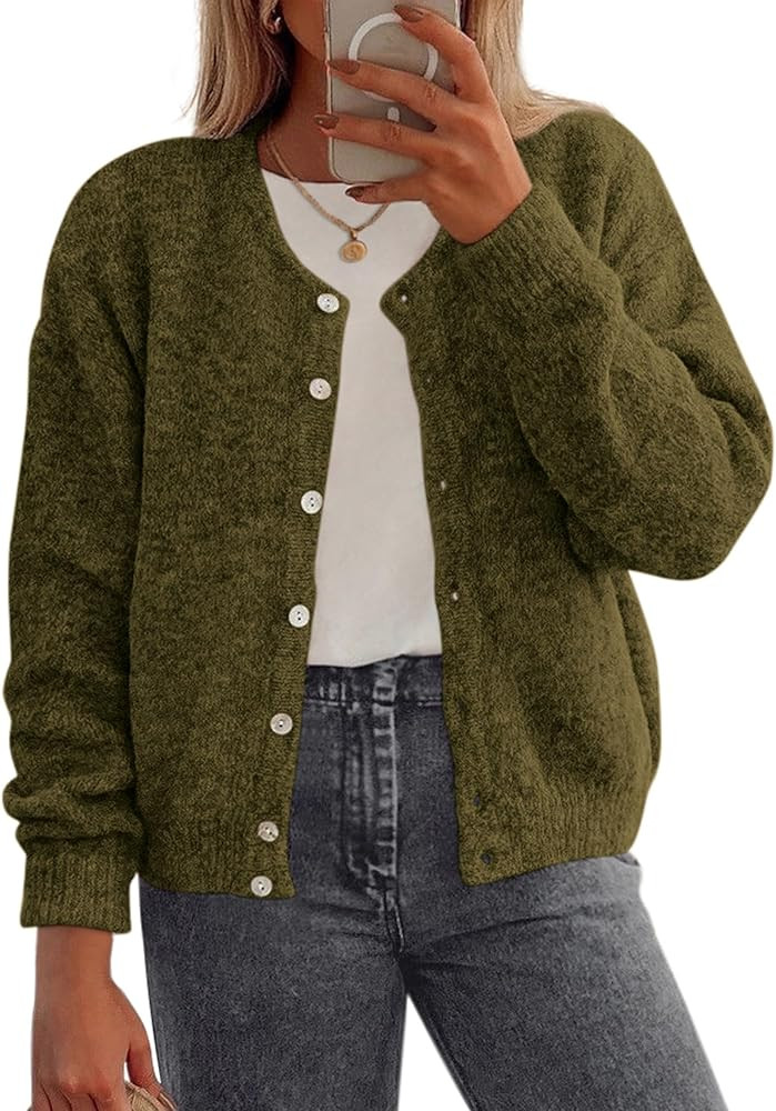 PRETTYGARDEN Fall Long Sleeve Cardigans for Women Trendy 2025 Lightweight Button Down Crewneck Lo... | Amazon (US)