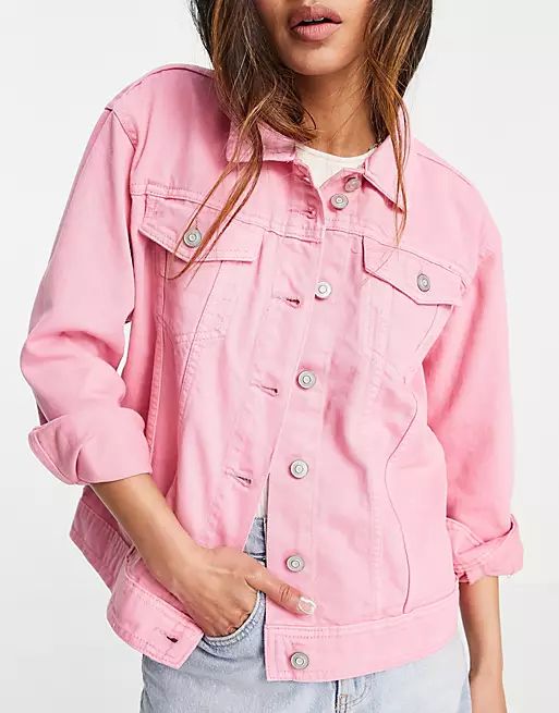 Neon Rose oversized denim jacket in bright pink co-ord | ASOS (Global)