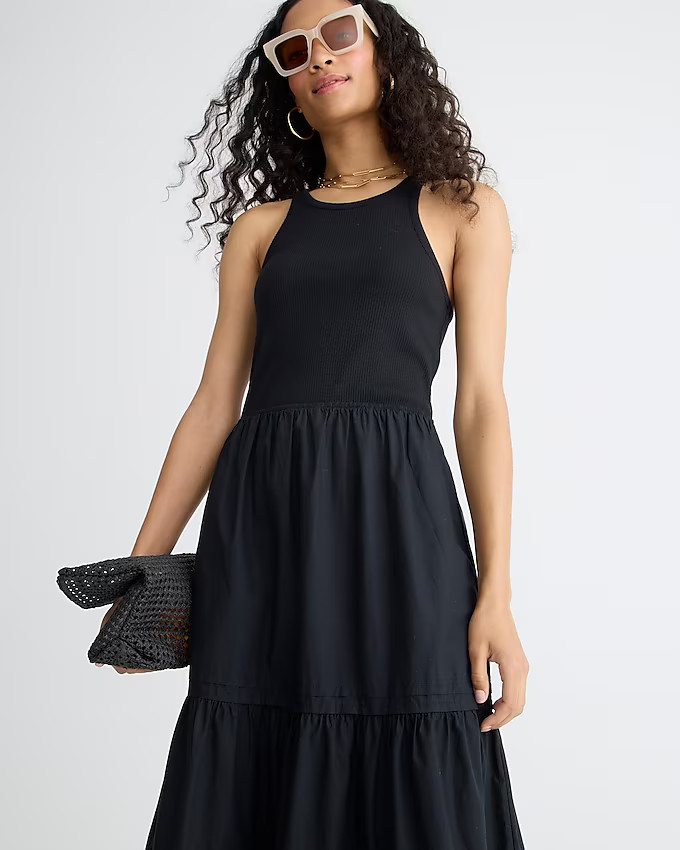 Vintage rib high-neck cutaway tank dress with poplin skirt | J. Crew US