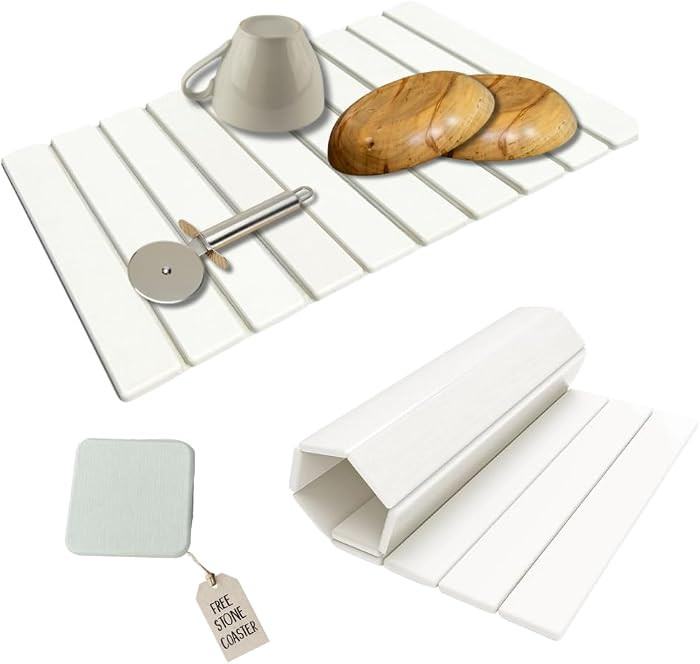 Roll-Up Stone Mat, Diatomaceous Earth Dish Drying Rack, White     Water Absorbent, Roll-Out, Kitc... | Amazon (US)