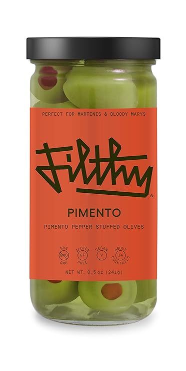 Filthy Pimento Stuffed Olives – Premium Cocktail Garnish - Non-GMO, Vegan & Gluten Free - 8.5oz... | Amazon (US)