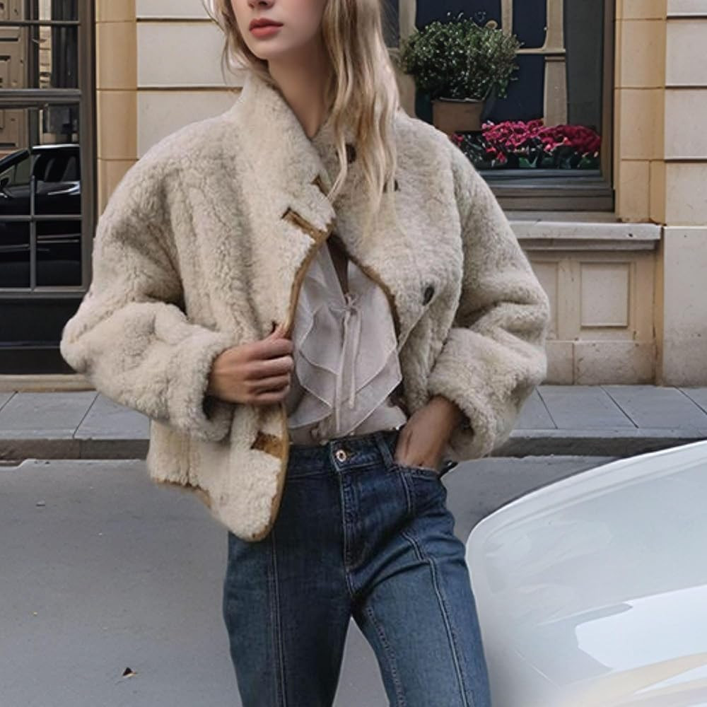 Chevara Women’s Reversible Double-Faced Jacket Stand Collar Long Sleeve Button Down Faux Suede ... | Amazon (US)