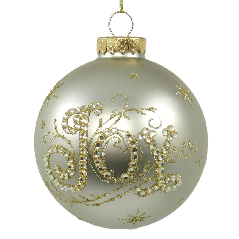 Gold Glittered Joy Glass Ornament, 3" | At Home