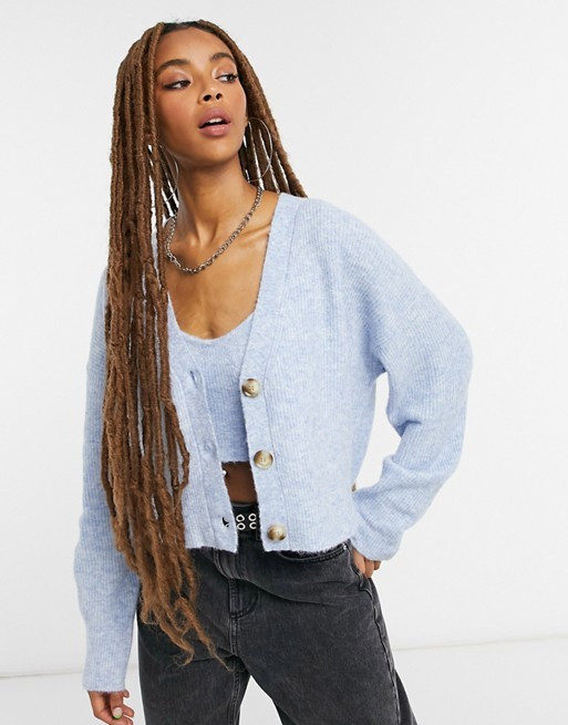 Bershka knitted cardigan in blue matching set | ASOS (Global)
