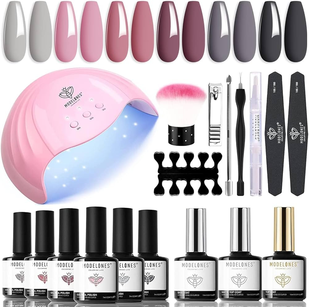 Modelones Gel Nail Polish Kit with U V Light 48W Nail Dryer Lamp Pink Brown Nude Gel Nail Polish ... | Amazon (CA)