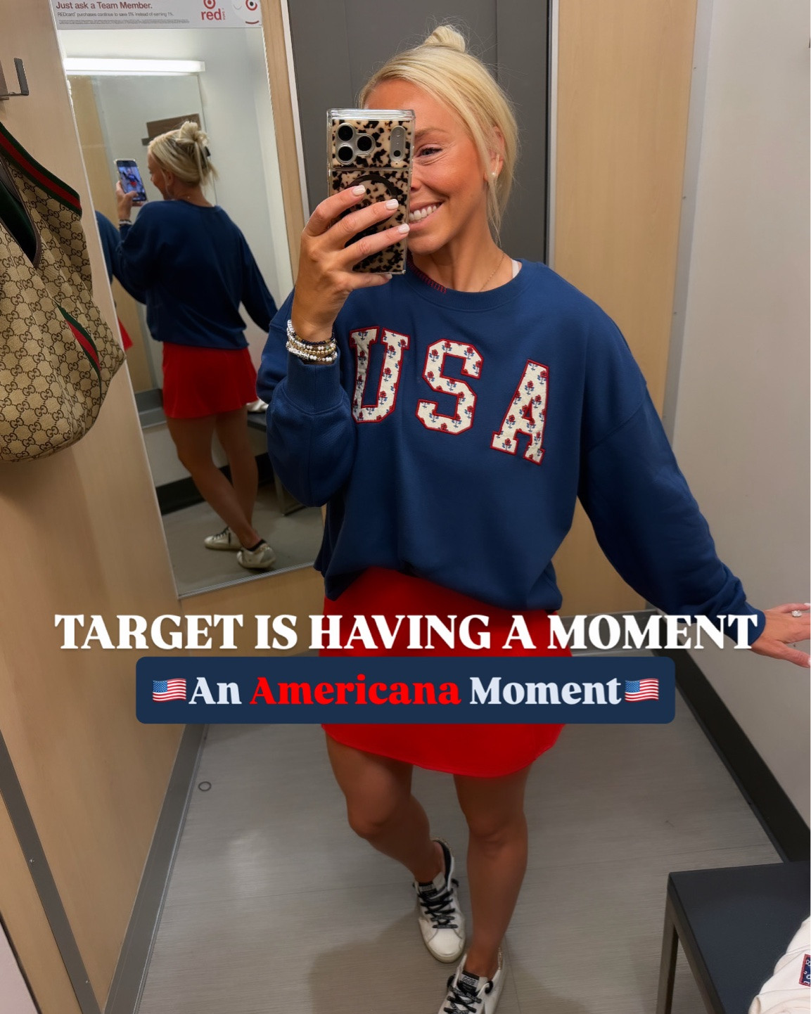Target & Americana! The two “USA,” sweatshirts for women aren’t online yet, but I linked a bunch of others! Also linked the red athletic skort - use code “ALGXSPANX,” to save on the skort! Wearing a medium.

#LTKootd #LTKSeasonal #LTKmomlife