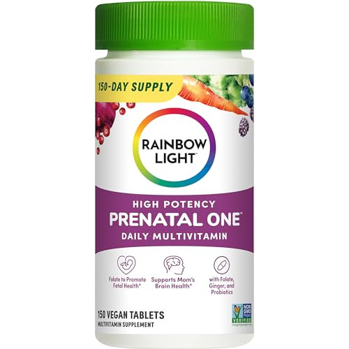 Rainbow Light Prenatal One High Potency Daily Multivitamin with Folate, Ginger and Probiotics; Supports Mom and Baby from Conception to Nursing; Vegan, 150 Tablets,* Pack May Vary | Amazon (US)
